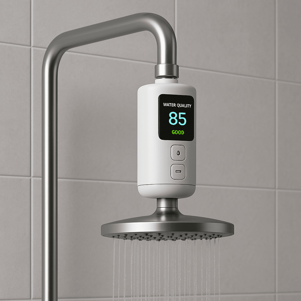 Smart water monitor installed on shower
